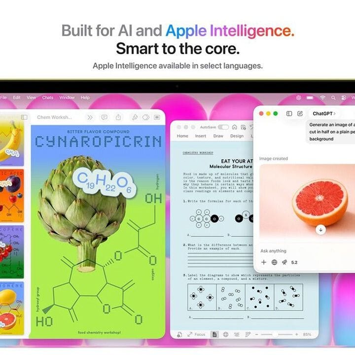 أبل ماك بوك جديد 13 بوصة 8 جيجابايت / 256 جيجابايت – شريحة A18 Pro، لوحة مفاتيح إنجليزية/عربية، معالج سداسي النواة، معالج رسوميات بخمسة نوى، شاشة Liquid Retina، Touch ID | فضة– MHFA4AB/A