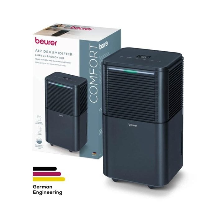 Beurer Air Dehumidifier 12L/Day 2L Tank Auto Humidity Control Laundry Drying Digital Display Timer 30m² Coverage | Black - LE150