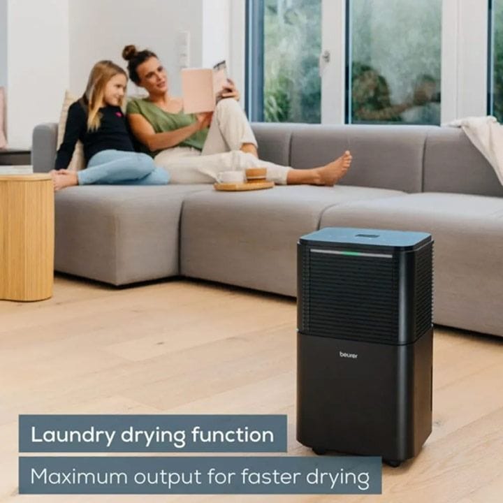 Beurer Air Dehumidifier 12L/Day 2L Tank Auto Humidity Control Laundry Drying Digital Display Timer 30m² Coverage | Black - LE150