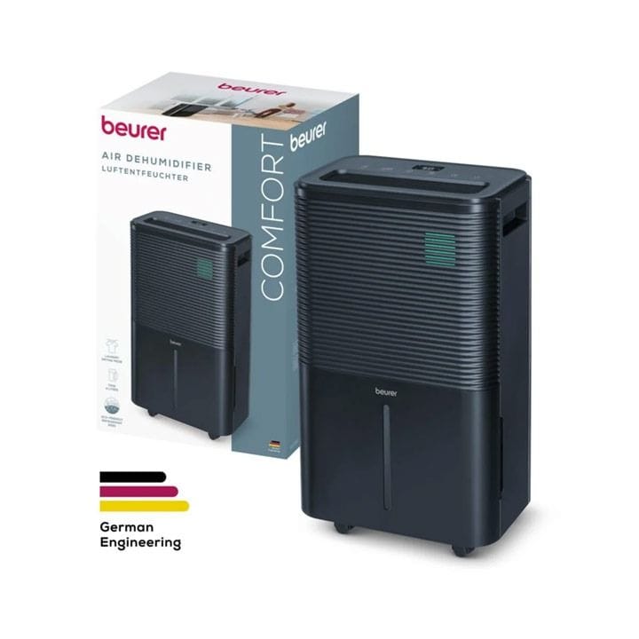 Beurer Air Dehumidifier 20L/Day 4L Tank Auto Humidity Control Laundry Drying Digital Display Timer 60m² Coverage | Black - LE250