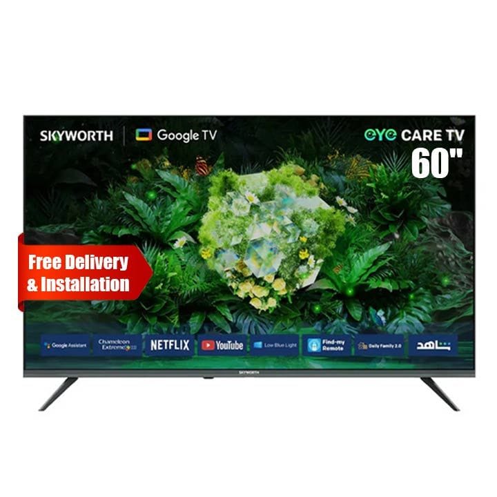 Skyworth 60-inch UHD 4K Google TV, HDR10, Dolby Audio, Voice Control, Chromecast, Wi-Fi & Bluetooth | Black - 60G6500G