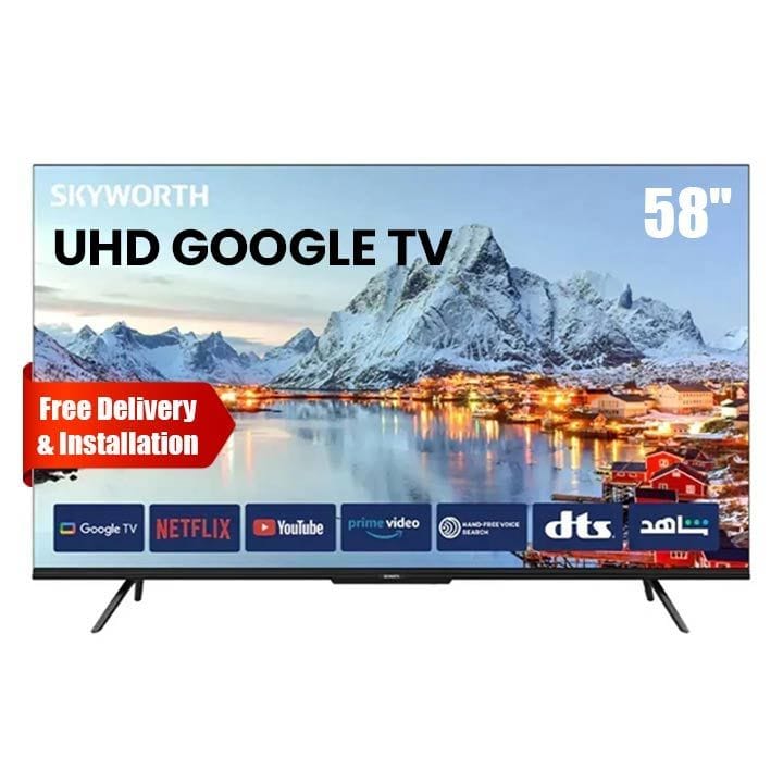 Skyworth 58-inch UHD Google TV 4K Smart TV Far Field Voice Control HDR10 Dolby Audio Chromecast Frameless | Black - 58SUE9350F