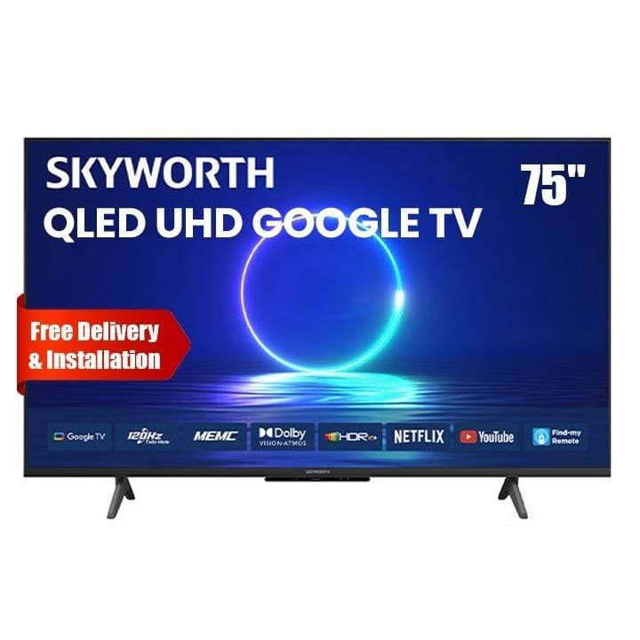 تلفزيون سكاي وورث 75 بوصة QLED UHD جوجل تي في، معدل تحديث 120 هرتز، مستقبل مدمج، HDR10، دولبي فيجن، دولبي أوديو، تحكم صوتي | أسود - 75Q6800H