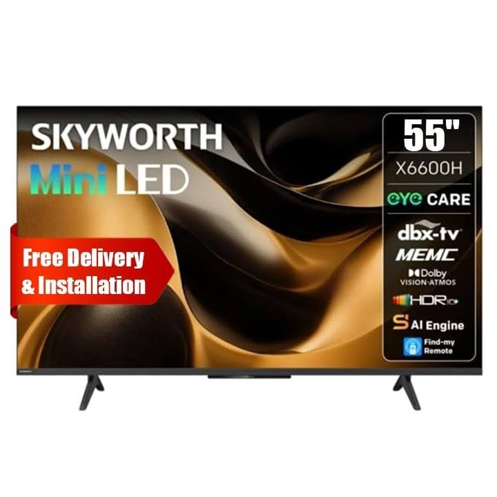 Skyworth 55-inch NEXO QD-Mini LED UHD Google TV 4K Smart TV HDR10 Dolby Audio Chromecast Voice Control | Black - 55X6600H