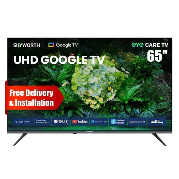 Skyworth 65-inch UHD Google TV 4K Smart TV HDR10 Dolby Audio Chromecast Voice Control Frameless Design | Black - 65G6500G