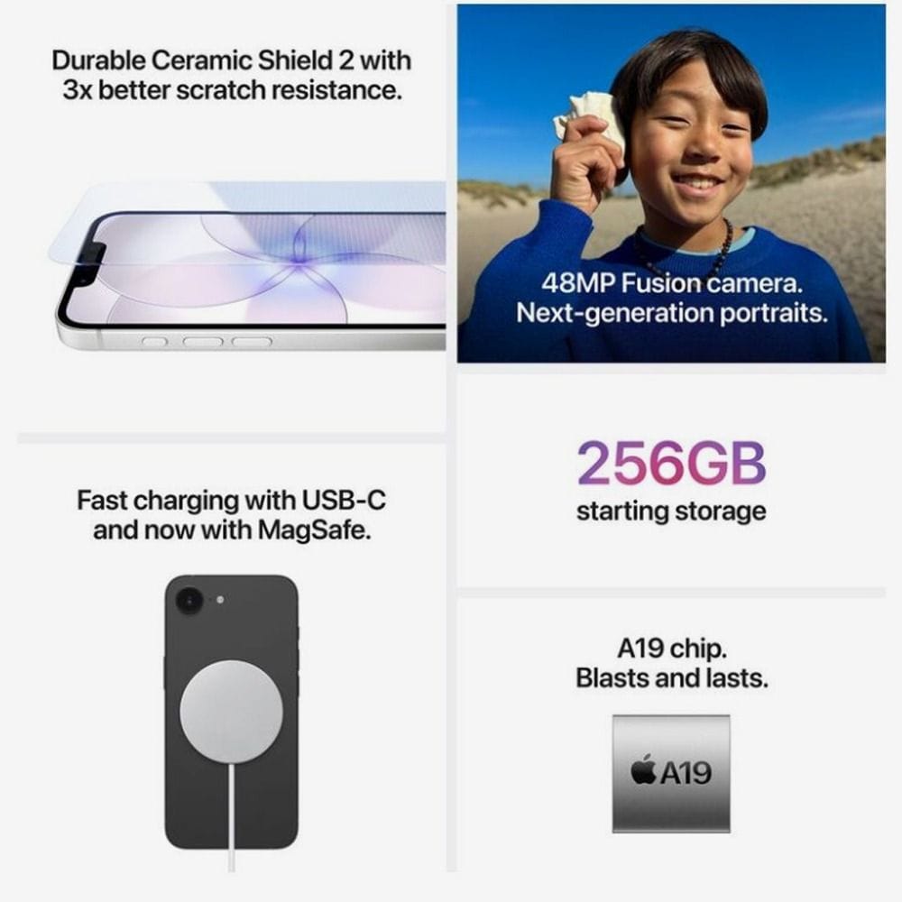 Apple iPhone 17e Smartphone 512GB eSIM, A19 Chip, 6.1-Inch Super Retina Display, Crash Detection | White - MHRT4AH/A