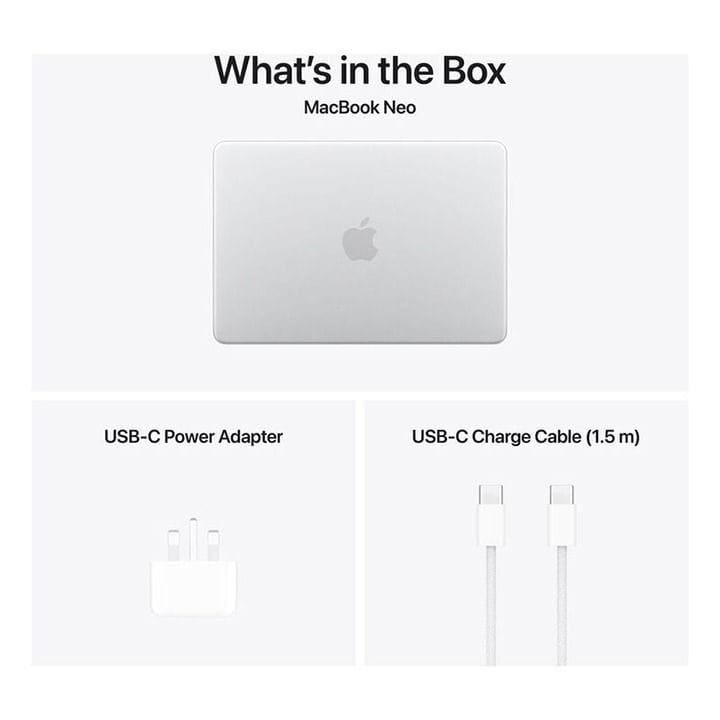 آبل ماك بوك نيو 13 بوصة 8 جيجابايت / 256 جيجابايت – شريحة A18 برو، لوحة مفاتيح إنجليزي QWERTY، معالج 6 أنوية، معالج رسومي 5 أنوية، شاشة Liquid Retina، Touch ID | فضي – MHFA4ZS/A