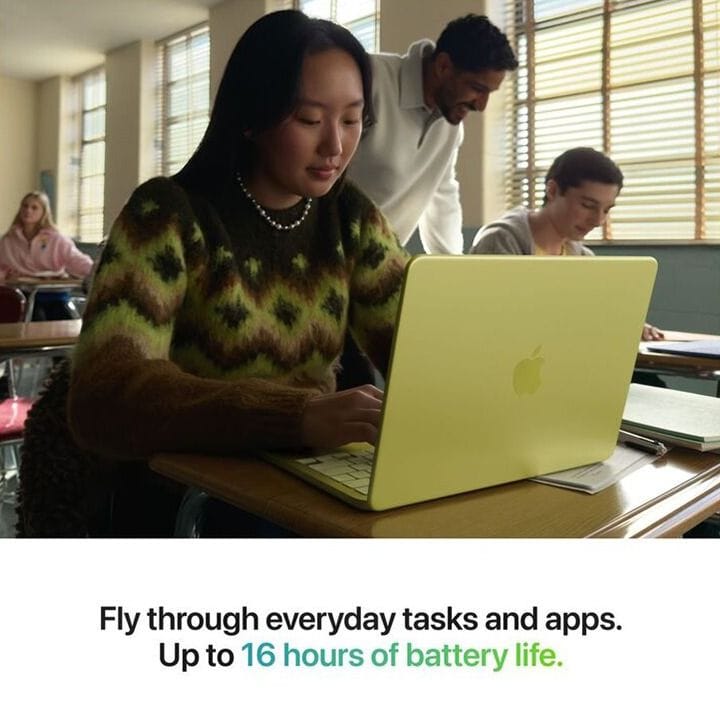 آبل ماك بوك نيو 13 بوصة 8 جيجابايت / 256 جيجابايت – شريحة A18 برو، لوحة مفاتيح إنجليزي QWERTY، معالج 6 أنوية، معالج رسومي 5 أنوية، شاشة Liquid Retina، Touch ID | فضي – MHFA4ZS/A