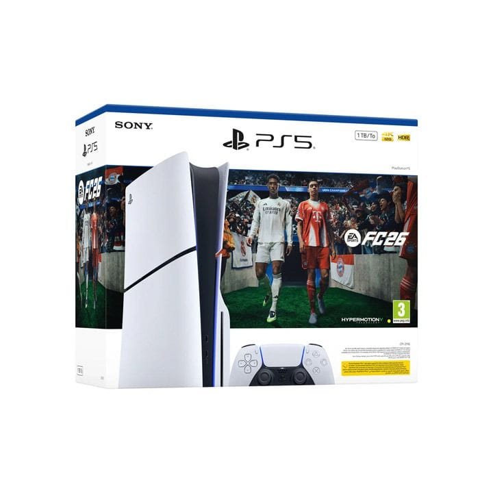 جهاز سوني بلايستيشن 5 سليم إصدار الأقراص بسعة 1 تيرابايت، إصدار EA SPORTS FC 26، ألعاب بدقة 4K ومعدل 120Hz، قرص SSD فائق السرعة، تتبع الأشعة، يد تحكم DualSense | أبيض - CFI-2116 B01Y