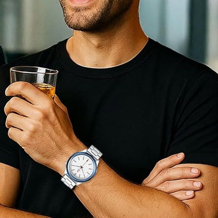 Swiss Military DOM 8 Smartwatch – Silver Stainless Steel Strap, Blue Watch Ring, Premium Durable Design | SM-WCH-DOM8-SILF-BLU-RING-STLS