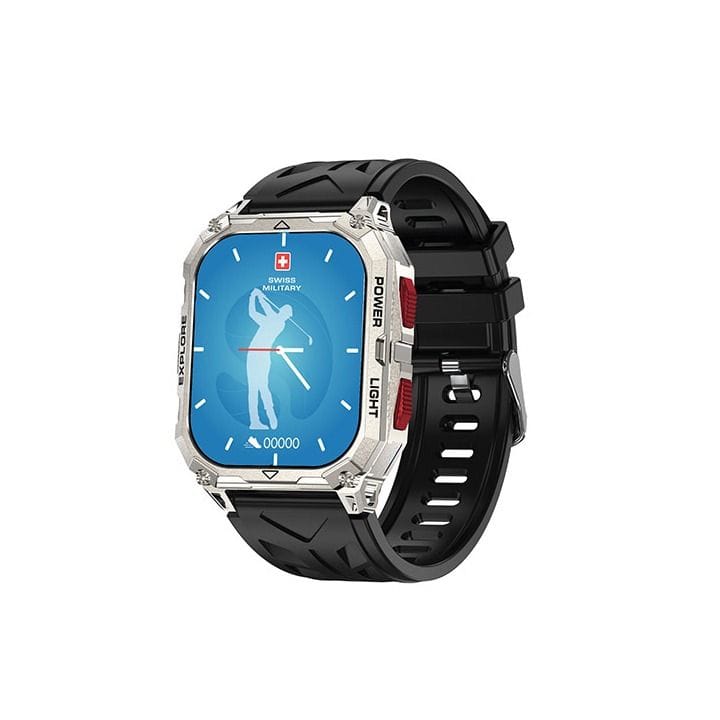 Swiss Military Alps Sport Smartwatch – Red Buttons, Steel Case, Black Strap + Delta7 Pro Buds, Steel | SM-BD-ALPS-SP-D7PRO-RB-SF-BKS