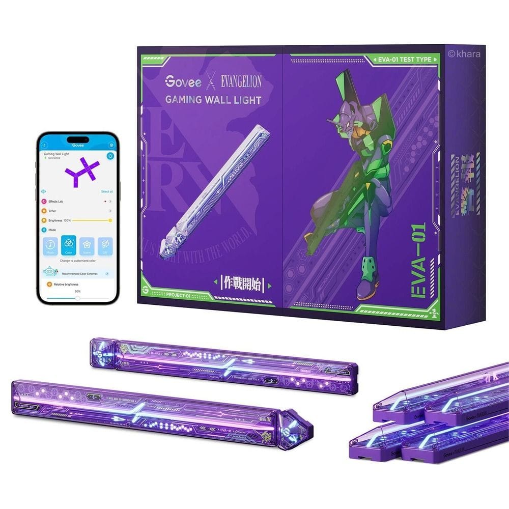 Govee x Evangelion Gaming Wall Lights – Modular RGBIC Smart Wall Lighting, App Control, Anime Edition Lighting Kit | Black – H6063