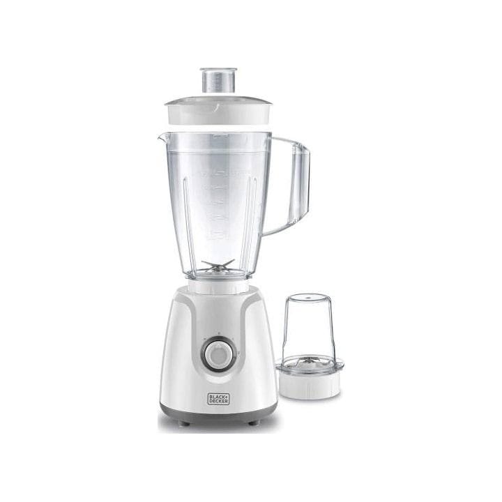 Black+Decker 400W Blender With Grinder And 1 Jar + 1 Mill, 1.5L Capacity, Stainless Steel Blades - White - BX4030-B5