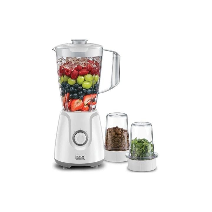 Black+Decker 400W Blender With 2 Grinder Mills And Chopper Mill, 1.5L Capacity, Durable Plastic Build - White - BX4000-B5