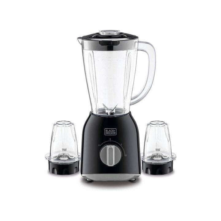 Black+Decker 400W Blender With 2 Grinder Mills, 1.5L Capacity, 2 Speed Control, Twist-to-Lock System - Black - BX365-B5