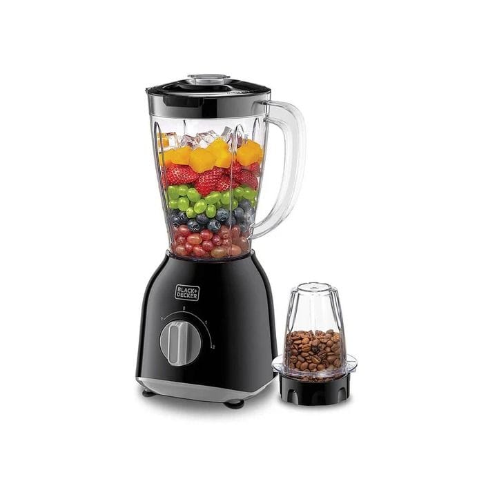 Black+Decker 400W Blender With 2 Jars And Grinder Mill, Smooth Blending, Pulse Function, Anti-Slip Feet - Black - BX365J-B5