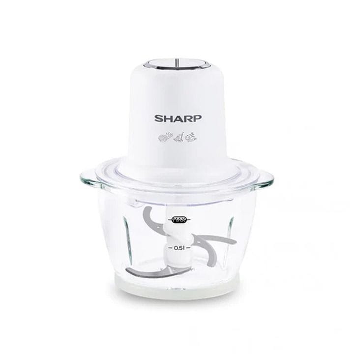 Sharp Chopper 350W 1.2L, Two-Speed Control, Four Stainless Steel Blades, Dishwasher-Safe Parts - White - EM-CP31-W3