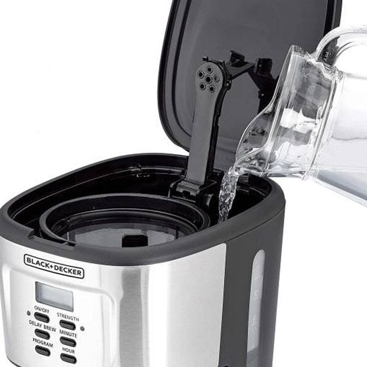 Black+Decker 900W 24-Hour Programmable Coffee Maker With 1.5L Glass Carafe, Keep Warm Feature For Drip Coffee And Espresso - Black/Silver - DCM85-B5