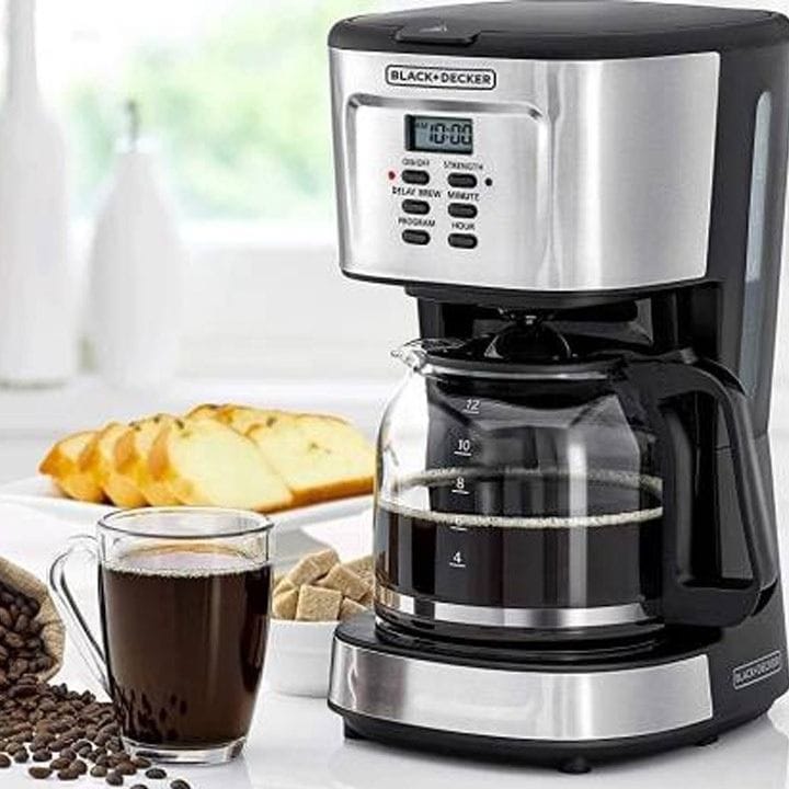 Black+Decker 900W 24-Hour Programmable Coffee Maker With 1.5L Glass Carafe, Keep Warm Feature For Drip Coffee And Espresso - Black/Silver - DCM85-B5