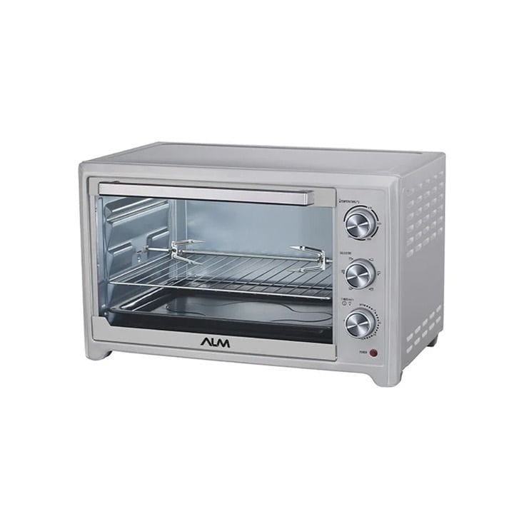 ALM Electric Oven 2000W 45L, Adjustable Temperature Control, 4 Stainless Steel Heating Elements, Rotisserie Function - Silver - ALM-EO45L