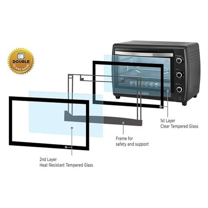 Black+Decker Toaster Oven 2200W 70L, Adjustable Thermostat (90–230°C), Double Grill With Convection, Rotisserie Function - Black - TRO70RDG-B5