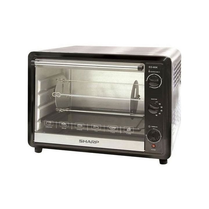 Sharp Electric Oven 60L, 3-Level Heating Settings, 4 Stainless Steel Heating Elements, Adjustable Temperature - Black - EO60K3
