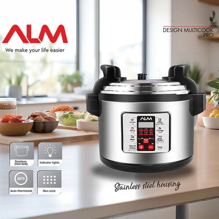 ALM Digital Electric Pressure Cooker 18L, Non-Stick Inner Pot, 5 Smart Cooking Programs, Adjustable Timer - Silver/Black - ALM-C-18L