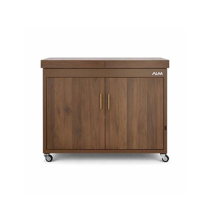 ALM 4-Plates Food Warmer And Hostess Trolley, 2 Shelves, Removable Power Cable, Elegant And Modern Design - Brown - ALM-HT402WD