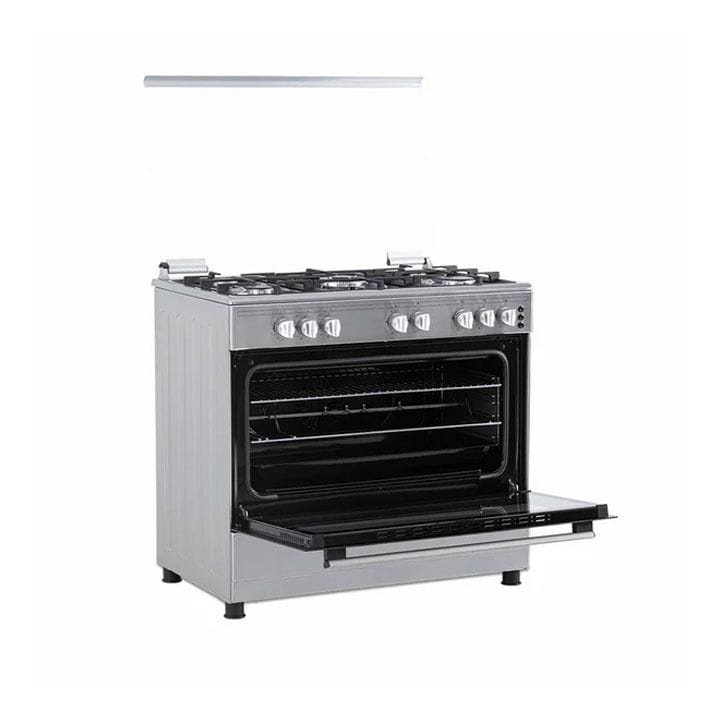 Sharp Stainless Steel Gas Cooker 5 Burners 90x60cm, Auto Cooling Fan, Self-Cleaning Catalytic Panels - Silver - GN-SS9060H-SS3