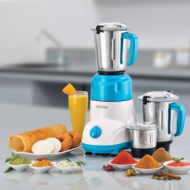 Black+Decker 3-in-1 Mixer Grinder 550W, 1.5L Capacity, Reliable Everyday Performance, Durable Stainless Steel Blades - White/Blue - MG550-B5
