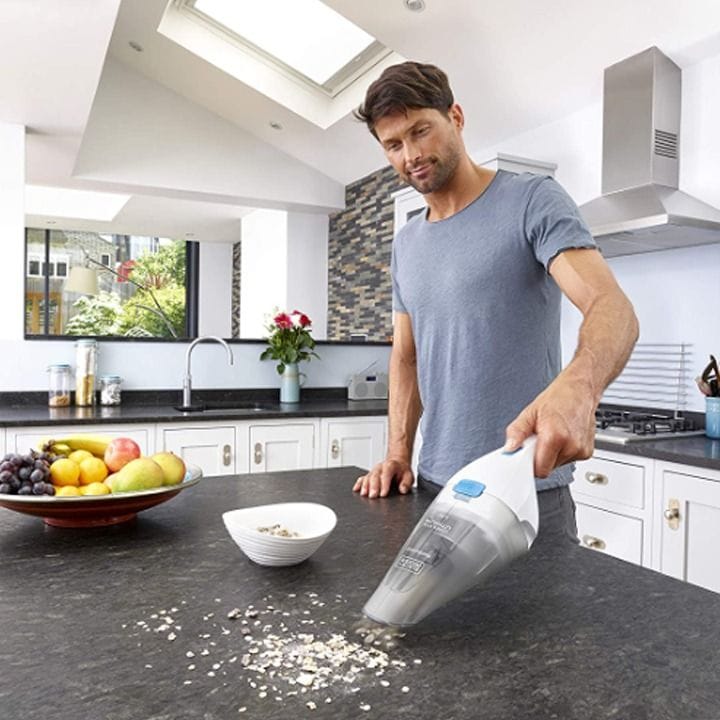 Black+Decker Handheld Vacuum Cleaner 325ml, 1.5Ah Lithium-Ion Battery, 6.5W Suction Power, Quick And Easy Cleaning - White/Gray - NVC115JL-B5