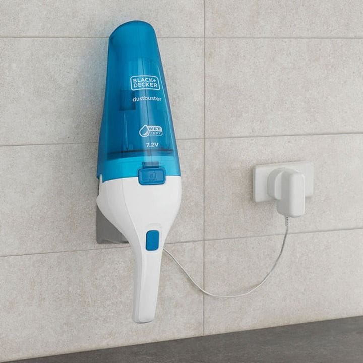 Black+Decker Handheld Vacuum Cleaner 385ml, Cordless Dustbuster, Wet And Dry Cleaning, Includes Accessories And Charging Base - White/Blue - WDC115WA-B5