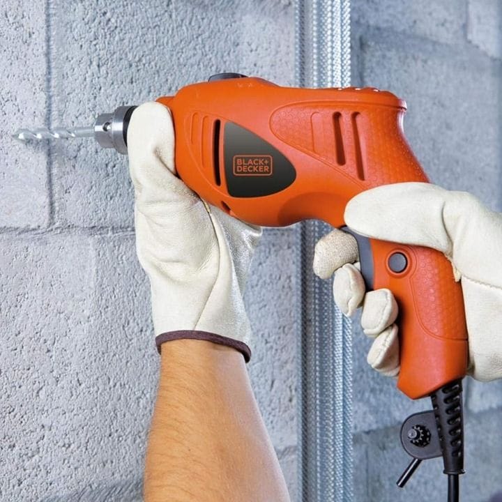 Black+Decker Hammer Drill 480W 10mm, Ultra-Compact And Ergonomic Design, Portable And Convenient, Flexible Chuck Capacity - Orange/Black - HD4810-B5