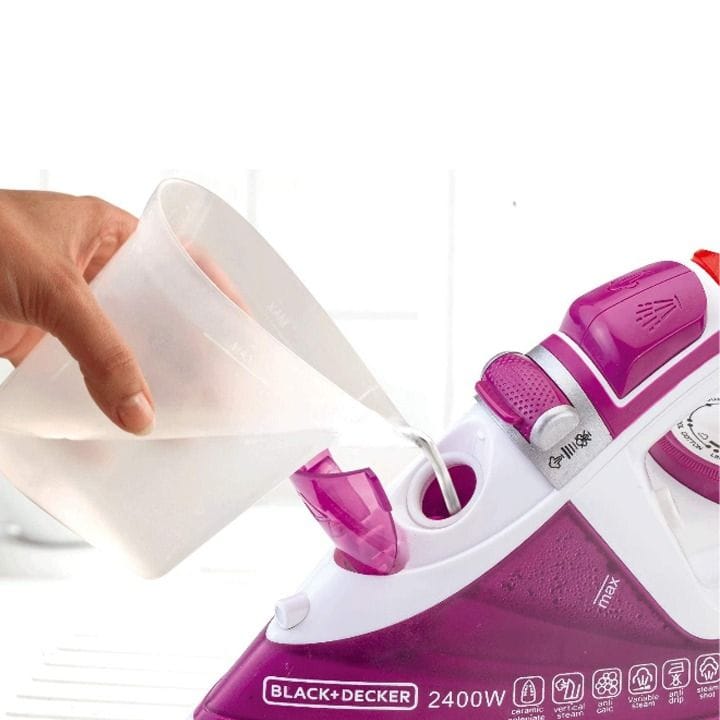 Black+Decker Steam Iron 2400W, Auto Shut-Off, Ceramic Soleplate, Variable Steam Control, Anti-Calc System, Self-Clean Function - Purple/White - X2450-B5