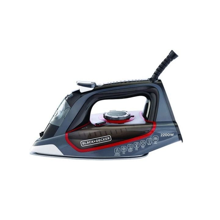 Black+Decker Steam Iron 2200W, Ceramic-Coated Soleplate, 80ml Water Tank, Vertical Steam Function, Self-Clean Function - Black - X2050-B5