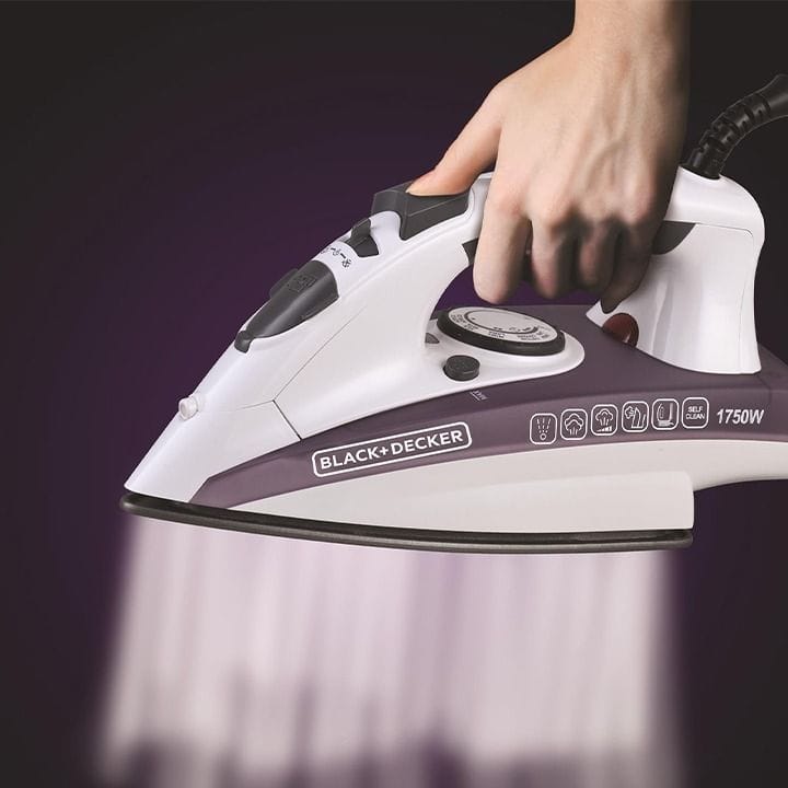 Black+Decker Steam Iron 1750W, Non-Stick Soleplate, Adjustable Steam Control, Spray And Burst Functions, Anti-Drip Safety Features - Purple - X1750-B5