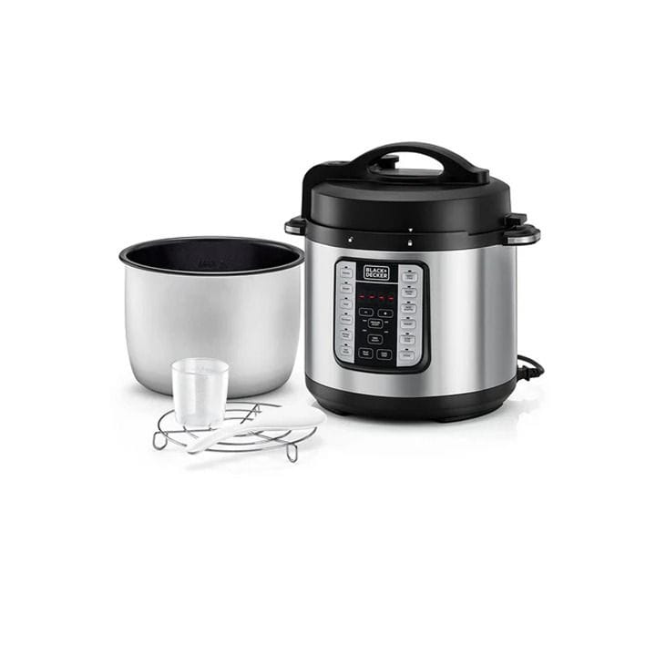 Black+Decker Digital Pressure Cooker 1000W, 6L Capacity, LED Display, Modern Design - Black/Silver - PCP1000-B5