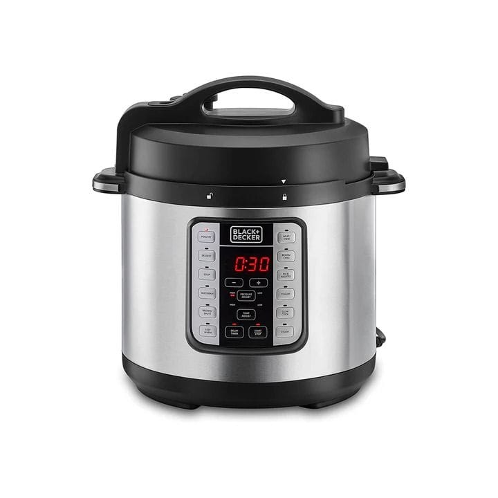 Black+Decker Digital Pressure Cooker 1000W, 6L Capacity, LED Display, Modern Design - Black/Silver - PCP1000-B5