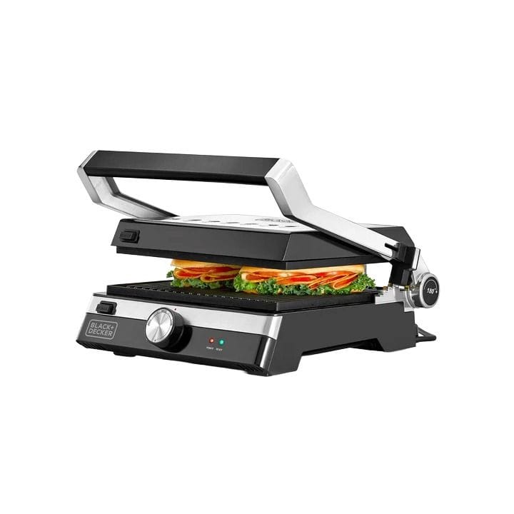 Black+Decker Family Health Grill 2000W, Variable Temperature Control, Removable Drip Tray, Cool-Touch Handle - Black/Silver - CG2000-B5