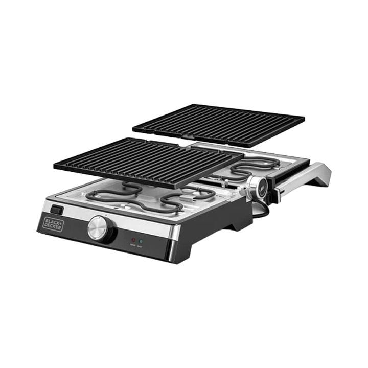 Black+Decker Family Health Grill 2000W, Variable Temperature Control, Removable Drip Tray, Cool-Touch Handle - Black/Silver - CG2000-B5