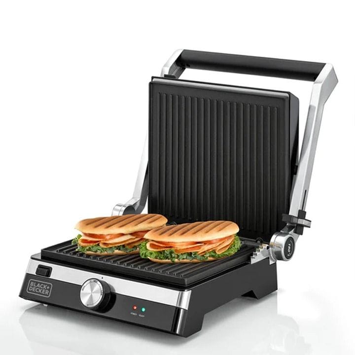 Black+Decker Family Health Grill 2000W, Variable Temperature Control, Removable Drip Tray, Cool-Touch Handle - Black/Silver - CG2000-B5