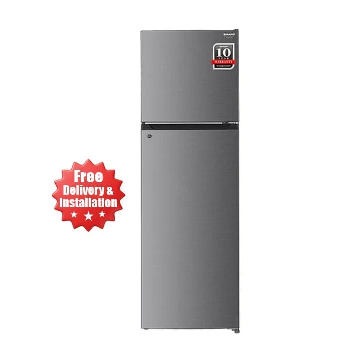 Sharp Top Mount Double Door Refrigerator 330L, No Frost Inverter, Electronic Temperature Control, Tropical Climate Class - Silver - SJ-HM330-HS3