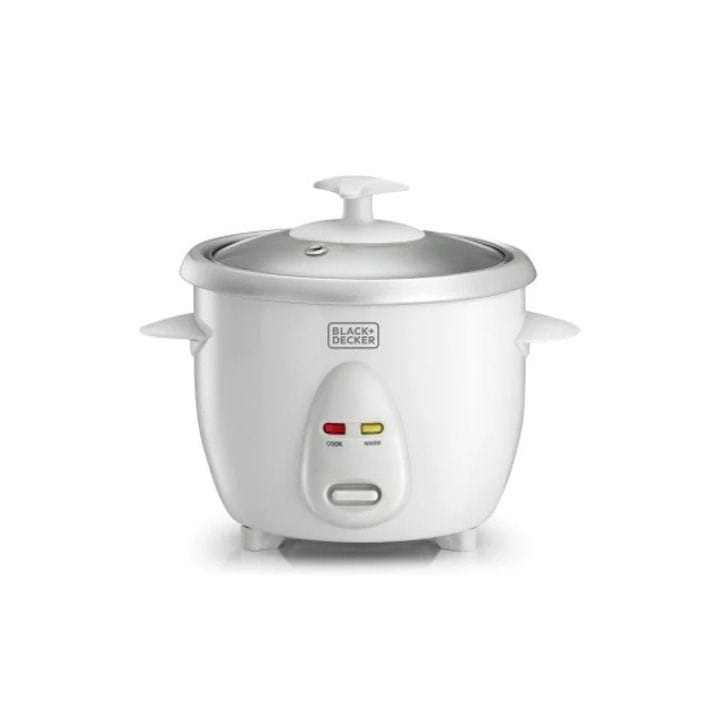 جهاز طبخ الأرز بلاك+ديكر 350W، سعة 0.6L، وعاء غير لاصق قابل للإزالة، صينية تبخير، مؤشر مستوى الماء - أبيض - RC650-B5
