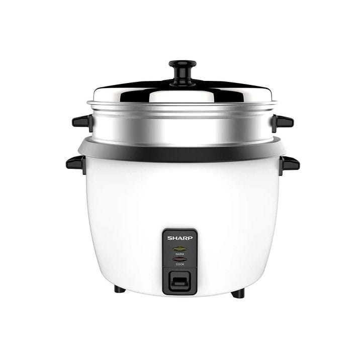 جهاز طبخ الأرز شارب 700W، سعة 1.8L، ملحق تبخير، وعاء غير لاصق، غطاء زجاجي مقوّى - أبيض - KS-H188G-W3