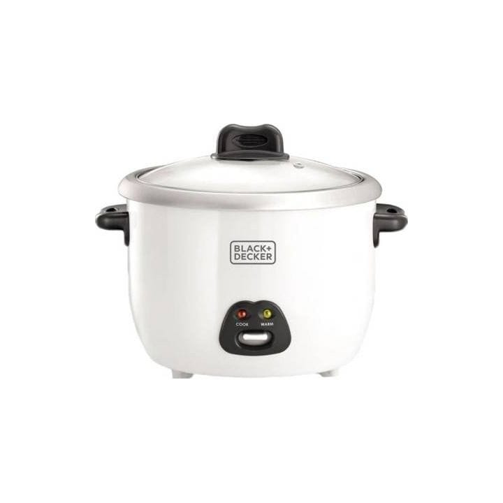 Black+Decker Non-Stick Rice Cooker 700W, 1.8L Capacity, Glass Lid, Durable Build, Cool-Touch Handle - White - RC1850-B5