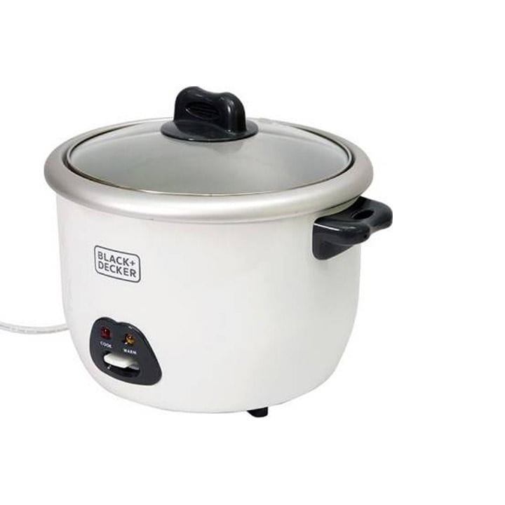 Black+Decker Non-Stick Rice Cooker 700W, 1.8L Capacity, Glass Lid, Durable Build, Cool-Touch Handle - White - RC1850-B5