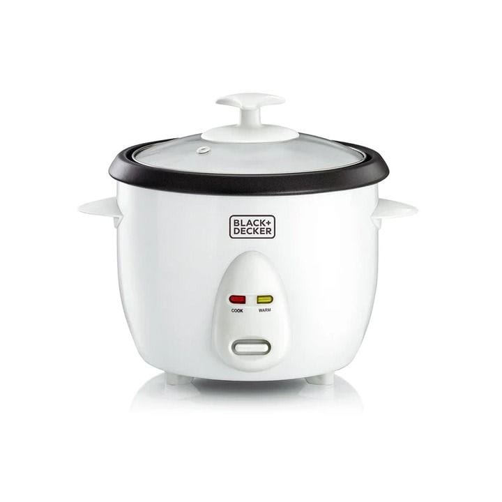 Black+Decker Rice Cooker 400W, 1L Capacity, Non-Stick Bowl, Glass Lid, Steaming Tray, Auto Warm - White - RC1050-B5