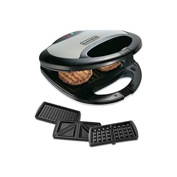Black+Decker 3 In 1 Sandwich Grill And Waffle Maker, Non-Stick Coated, Interchangeable Plates - Black - TS2090-B5
