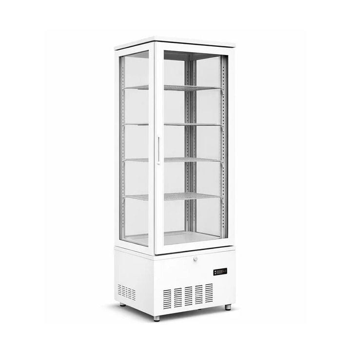 ALM Upright Showcase Cooler 278L, 4-Side Glass Door, No Frost Cooling System, Reliable Cooling Performance - White - ALM-4GDF278