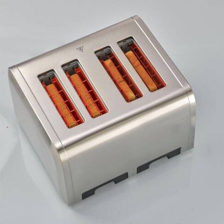 محمصة خبز بلاك+ديكر 4 شرائح من الستانلس ستيل 2100W، فتحات عريضة، تحكم مزدوج بدرجة التحميص، درج فتات قابل للإزالة - فضي - ET444-B5
